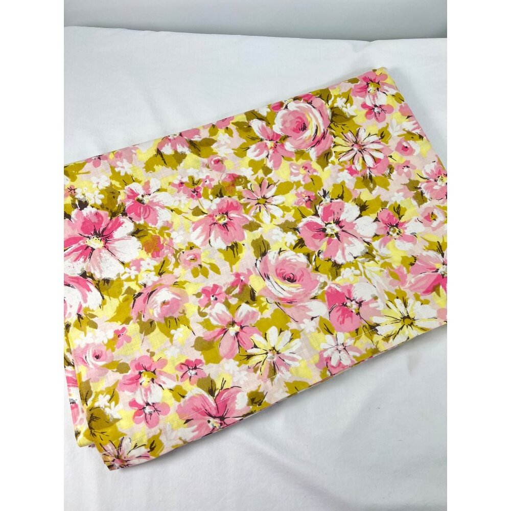 Vintage Springmaid Marvellaire Twin Flat Sheet Pink & Yellow Floral 50% Cotton 5